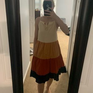 Colorblock tie neck cami dress